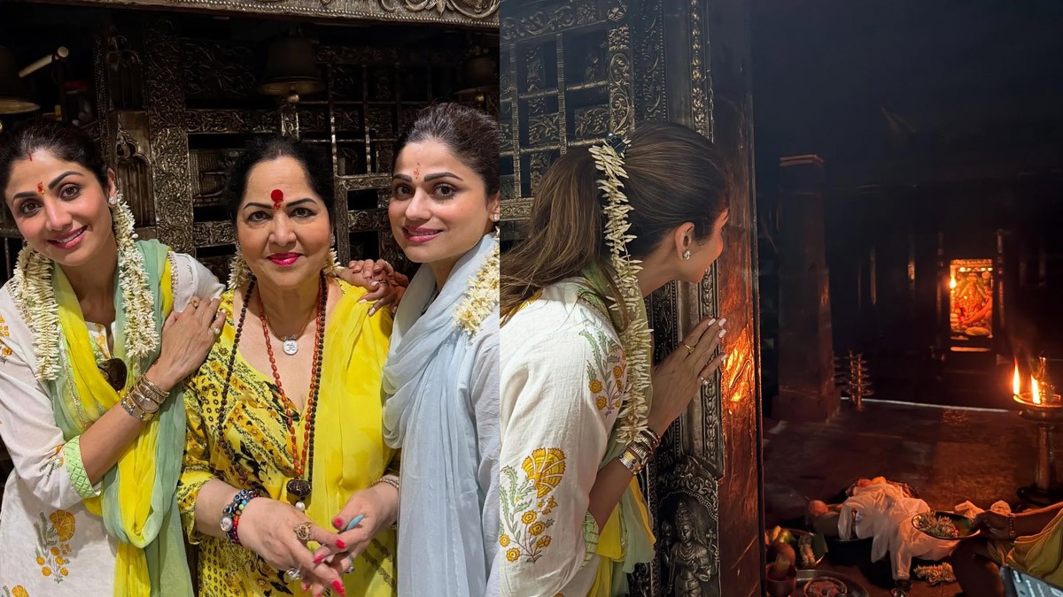 Shilpa Shetty, Shamitha Shetty With Their Mother Visits Kateel Durgaparameshwari Temple with Family