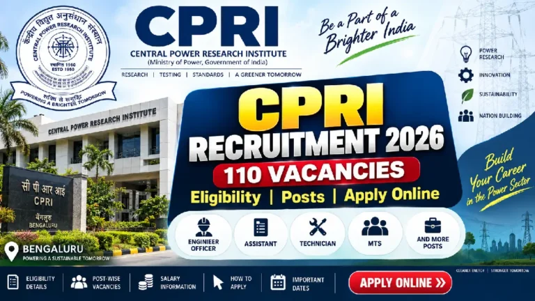 CPRI Recruitment 2026 in Bengaluru: 110 Vacancies, Eligibility, Posts & Apply Online