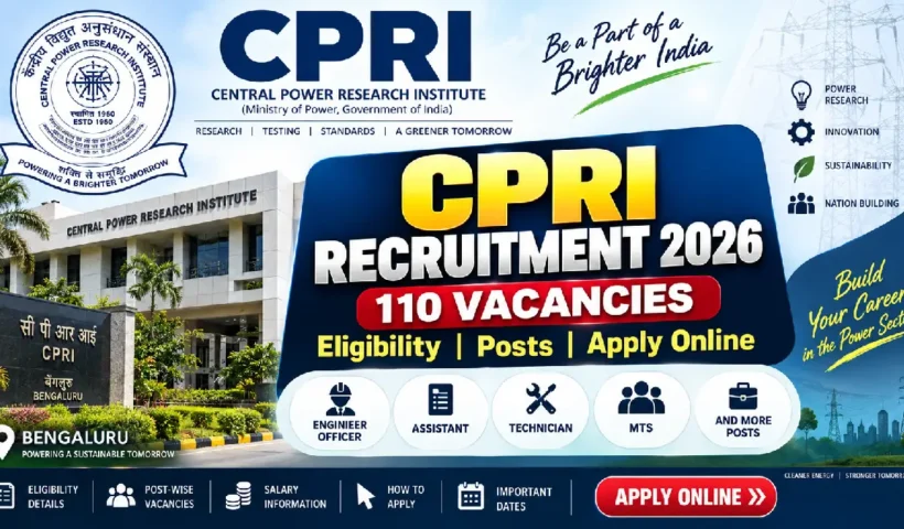 CPRI Recruitment 2026 in Bengaluru: 110 Vacancies, Eligibility, Posts & Apply Online
