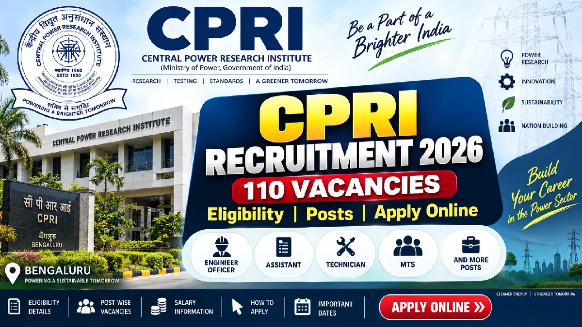 CPRI Recruitment 2026 in Bengaluru: 110 Vacancies, Eligibility, Posts & Apply Online