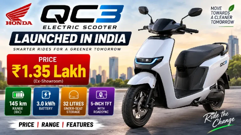 Honda QC3 Electric Scooter Launched at ₹1.35 Lakh: Price, Range and Features