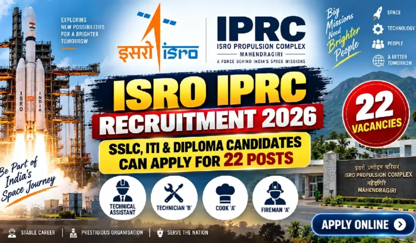 ISRO IPRC Recruitment 2026: SSLC, ITI & Diploma Candidates Can Apply for 22 Posts