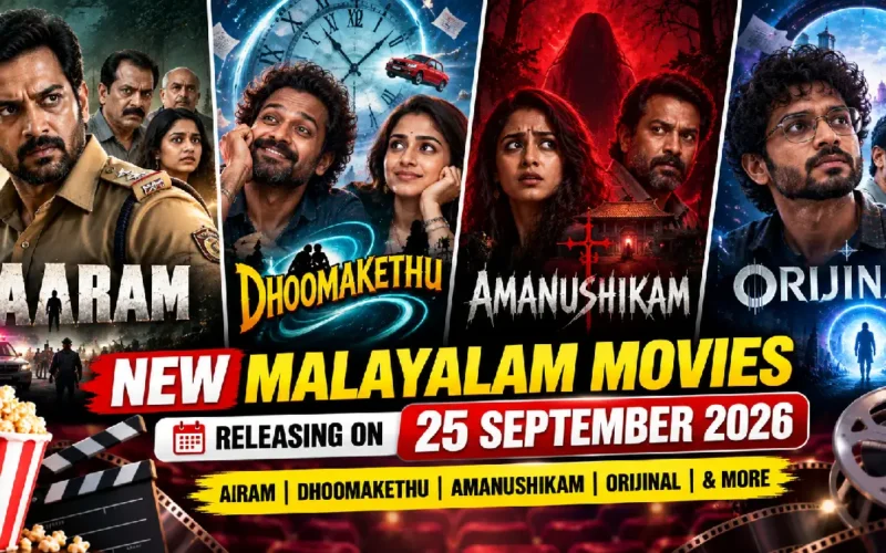 New Malayalam Movies Releasing on September 25, 2026: Aaram, Dhoomakethu, Amanushikam & More