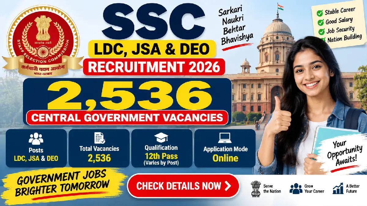 SSC LDC, JSA & DEO Recruitment 2026: 2,536 Central Government Vacancies