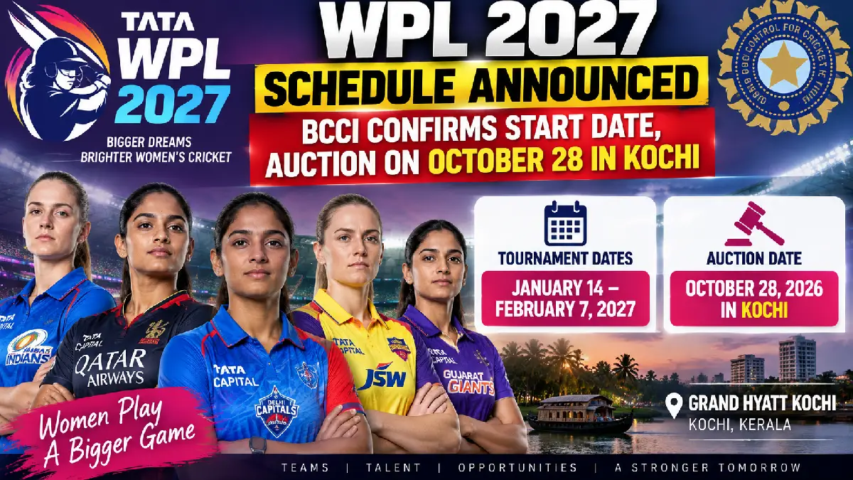 WPL 2027 Schedule Announced: BCCI Confirms Start Date, Auction on October 28 in Kochi