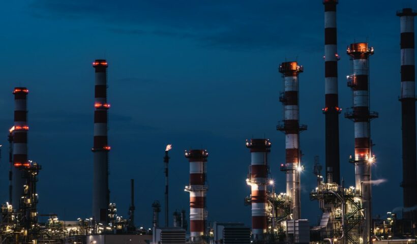 Oil refinery representing crude oil prices and energy costs