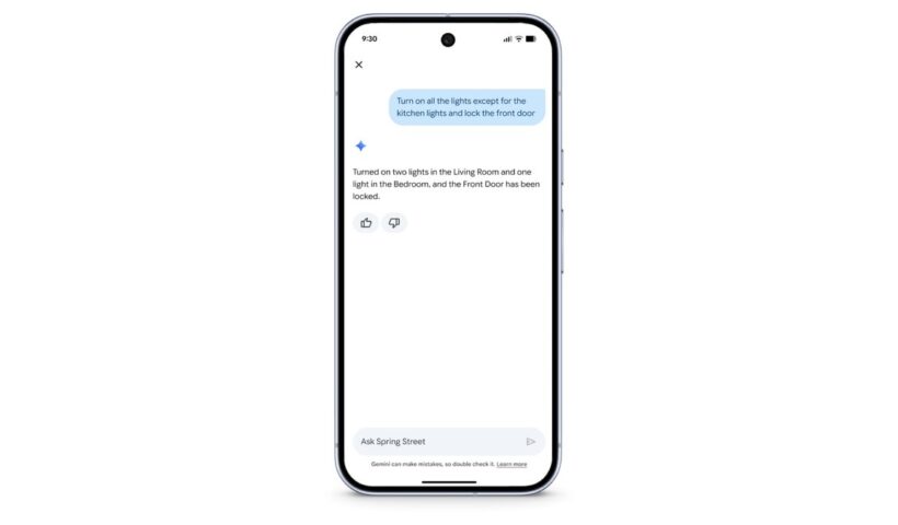 Gemini for Google Home completing a natural-language smart-home command