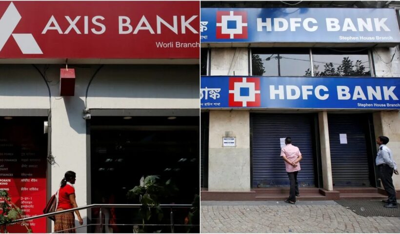 HDFC Bank and Axis Bank branch signboards in India