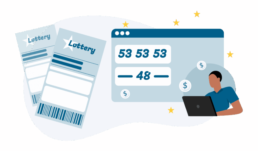 Illustration of lottery tickets and a results board for a guide to checking Indian lottery results
