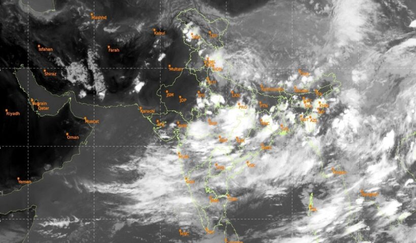 Satellite image showing extensive cloud cover over India and surrounding regions.
