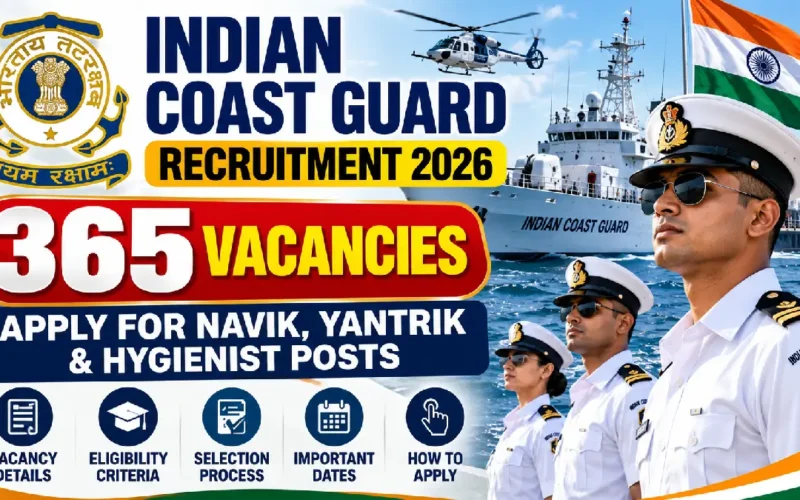 Indian Coast Guard Recruitment 2026: Apply for 365 Navik, Yantrik & Hygienist Posts