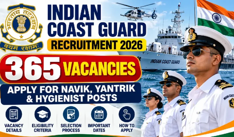 Indian Coast Guard Recruitment 2026: Apply for 365 Navik, Yantrik & Hygienist Posts