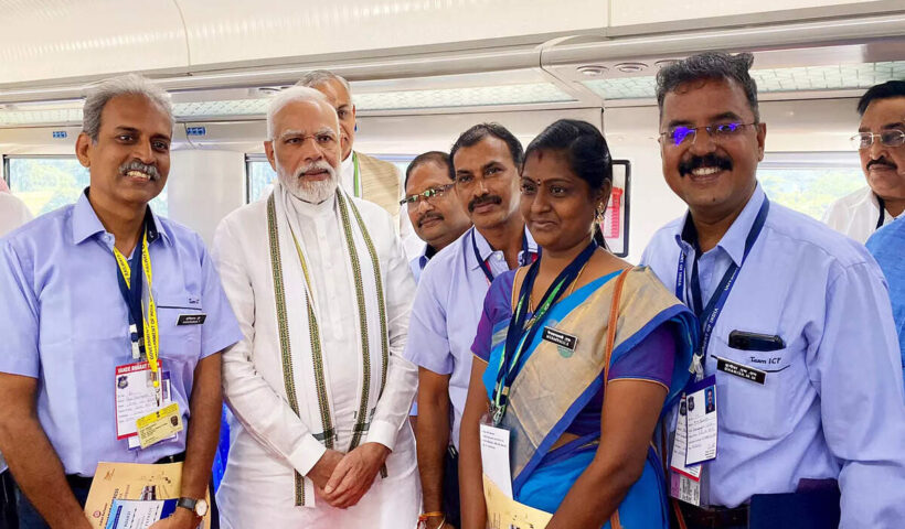 Indian Railway staff pictured during a government programme