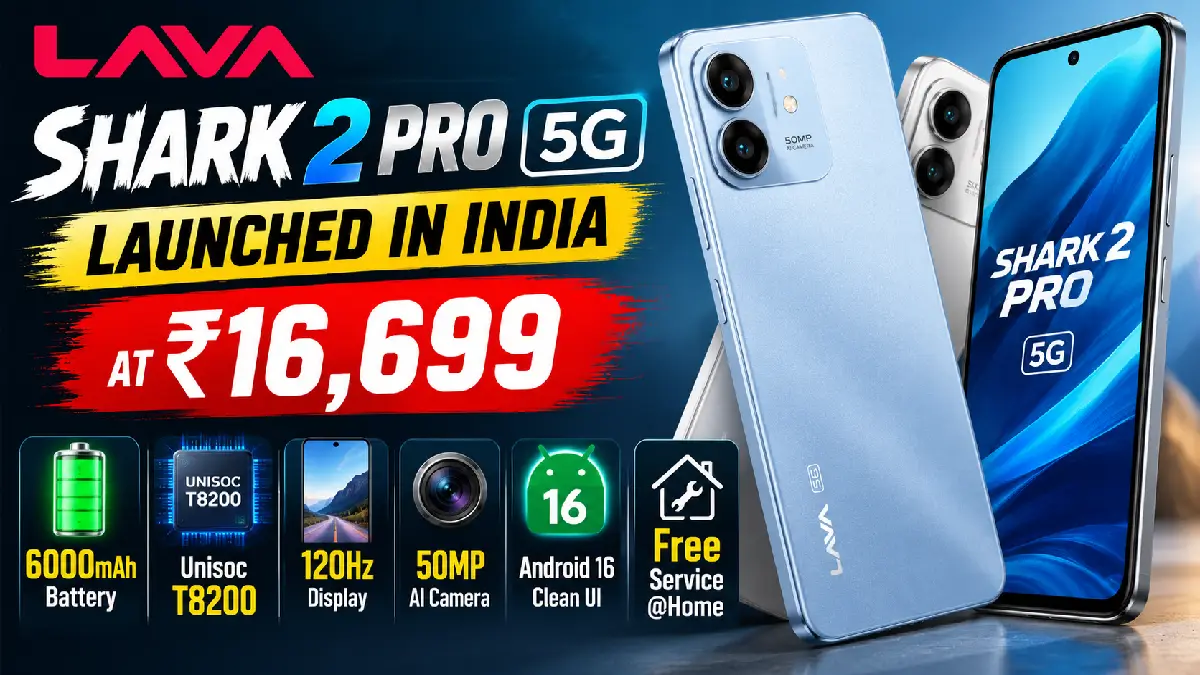 Lava Shark 2 Pro 5G Launched in India at ₹16,699: 6000mAh Battery, Specs & Features