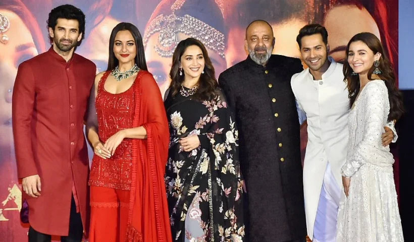 Cast members at a Hindi film promotional event; illustrative image for movie-marketing and celebrity-news coverage.