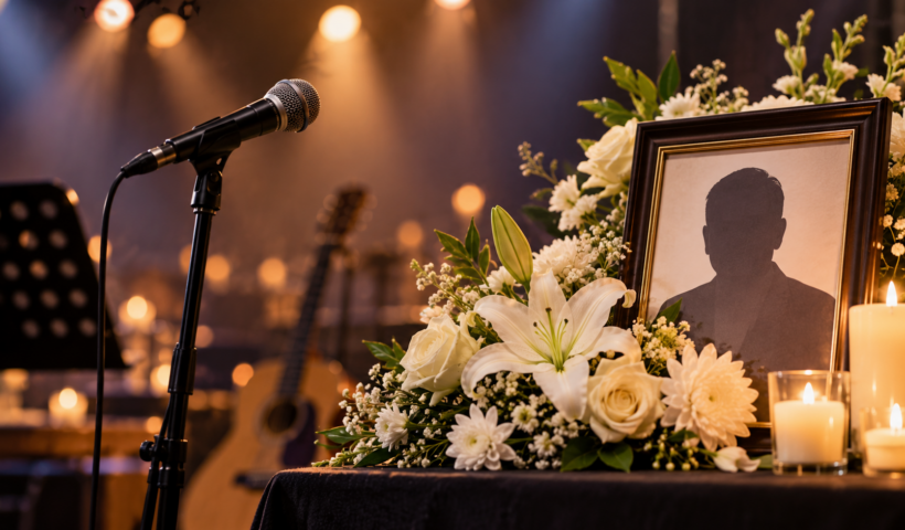 Illustrative memorial scene for an article about condolences following the death of Neeti Mohan’s father; not a real photograph.