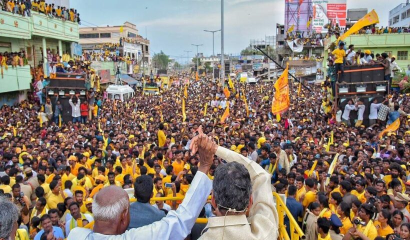 Large public political rally in Andhra Pradesh during an election campaign