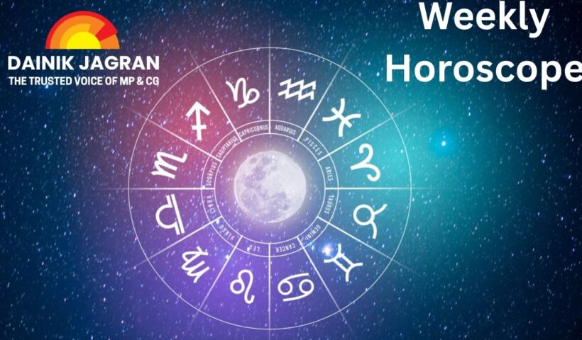 Astrology zodiac wheel with twelve zodiac signs and a moon against a starry sky.